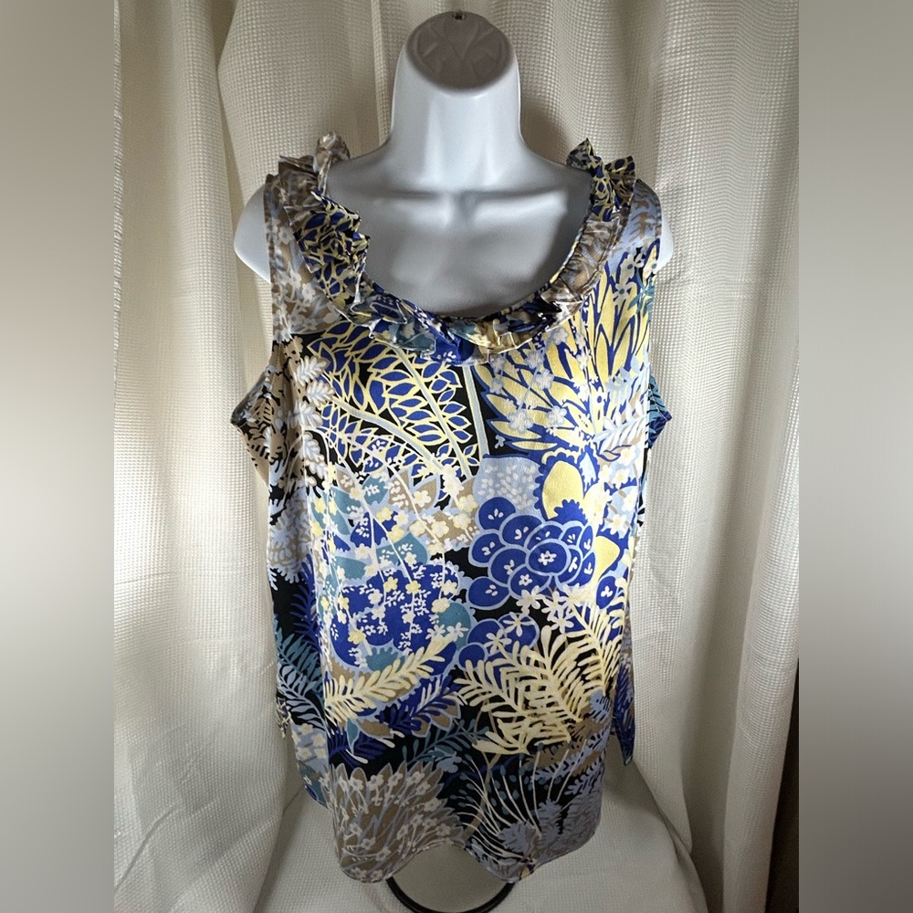 Talbots woman, sleeveless blouse, blue, and white women’s1x - Picture 1 of 5